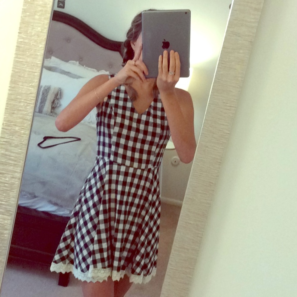Gingham dress with lace detail